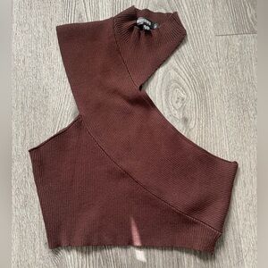 Missguided Brown Asymmetrical Knit Crop Top